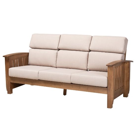 Picture of Baxton Studio Charlotte 3-Seater Sofa, Taupe/Walnut Brown