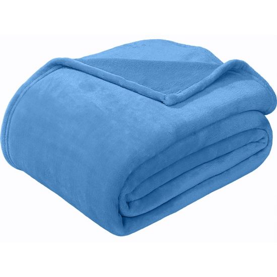 Picture of Sedona House Premium Microfiber Velvet Plush Flannel Throw Blanket, 90in x 108in King, Light Blue