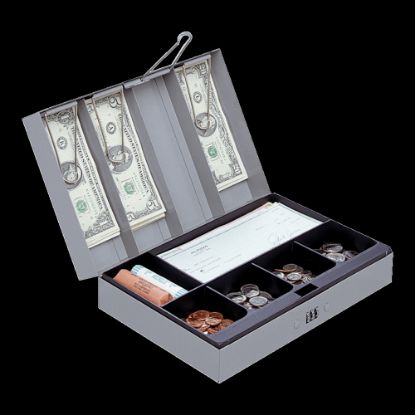 Picture of Sparco Steel Combination Lock Cash Box With Tray, 3 1/4in x 11 1/2in x 7 3/4in, Gray