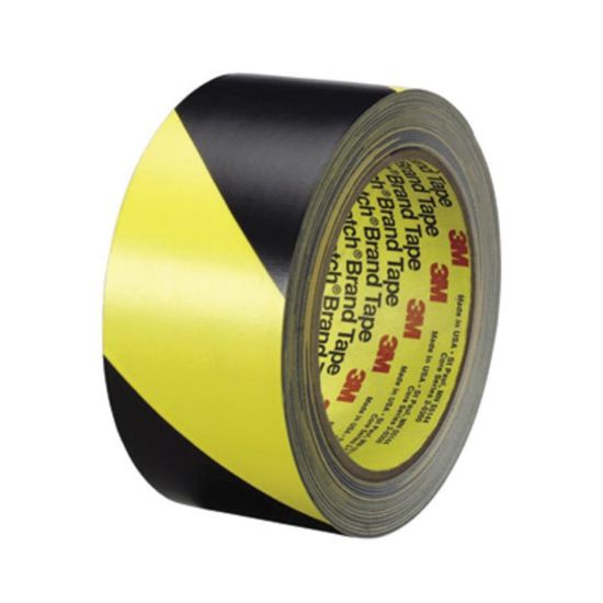 Picture of 3M Diagonal Stripe Safety Tape - 36 yd Length x 2in Width - Vinyl - 5.40 mil - Rubber Resin Backing - Abrasion Resistant, Chemical Resistant - For Hazard Identification, Floor Marking - 1 / Roll - Black, Yellow