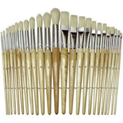 Picture of Chenille Kraft Flat And Round Wood Paint Brush Set, Flat; Round Bristle, Hog Hair, Brown, Set Of 24