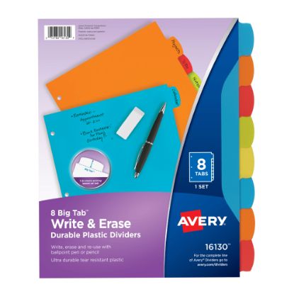 Picture of Avery Big Tab Write & Erase Durable Plastic Dividers, 8 1/2in x 11in, Multicolor Brights, 8-Tab