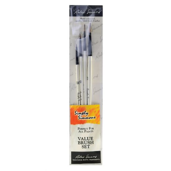 Picture of Robert Simmons Simply Simmons Value Paint Brush Set, Dot The Eyes, Assorted Sizes, Assorted Bristles, Synthetic, White, Set Of 4