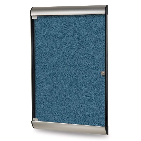 Picture of Ghent Silhouette 1 Door Enclosed Vinyl Bulletin Board, Satin Aluminum Frame, 48inH x 24inW, Ocean