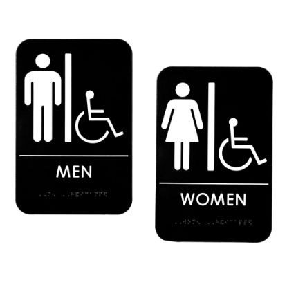 Picture of Alpine Men And Women Handicapped Restroom Signs, 9in x 6in, Black/White, Pack Of 14 Signs