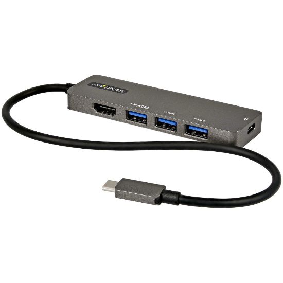 Picture of StarTech.com USB C Multiport Adapter, USB-C to HDMI 4K 60Hz (HDR10), 100W PD Pass-Through, 4xUSB 3.0, USB Type-C Mini Dock, 12in Long Cable