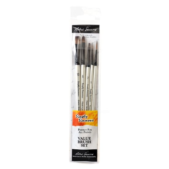 Picture of Robert Simmons Simply Simmons Value Paint Brush Set, Everything Set, Assorted Sizes, Assorted Bristles, Synthetic, White, Set Of 5