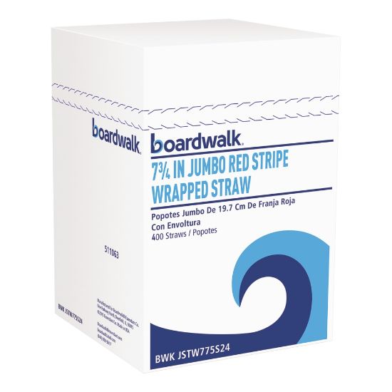 Picture of Boardwalk Wrapped Jumbo Straws, 7-3/4in, Red/White, 400 Straws Per Pack, Carton Of 25 Packs