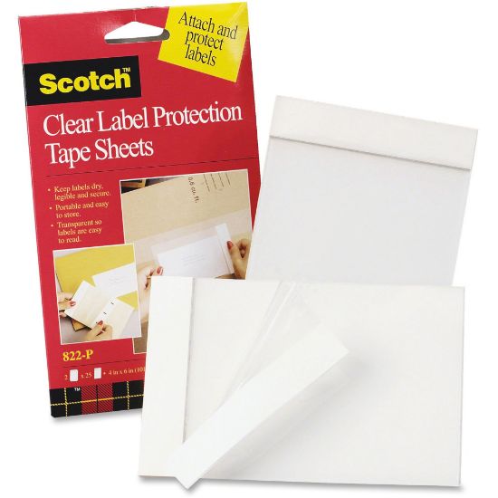 Picture of 3M Label Protection Tape Sheets, 4in X 6in - 4in Width x 6in Length - Polypropylene Backing - 2 / Pack - Clear