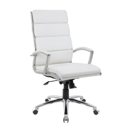 Picture of Boss Office Products CaressoftPlus Ergonomic Executive High-Back Chair, White/Chrome