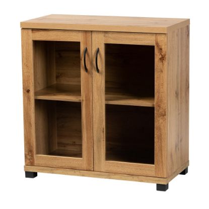 Picture of Baxton Studio Zentra 32inW 2-Door Storage Cabinet With Glass Doors, Oak Brown