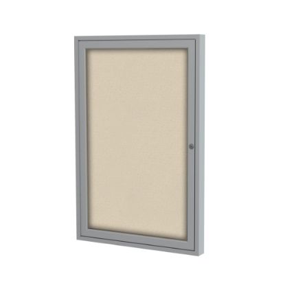 Picture of Ghent 1 Door Enclosed Fabric Bulletin Board, Satin Aluminum Frame, 24inH x 18inW, Beige