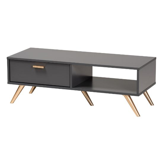 Picture of Baxton Studio Kelson Coffee Table, 13-3/4inH x 39-7/16inW x 15-3/4inD, Dark Gray/Gold