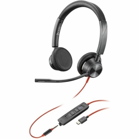 Picture of Poly Blackwire 3325 Headset - Microsoft Teams Certification - Stereo - USB Type C, Mini-phone (3.5mm) - Wired - 32 Ohm - On-ear - Binaural - Ear-cup - 7 ft Cable - Omni-directional Microphone - Black