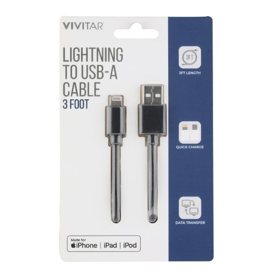 Picture of Vivitar Lightning To USB-A Cable, 3ft, Black, NIL1003