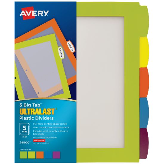 Picture of Avery Big Tab Ultralast Plastic Dividers, 5-Tab, Multicolor