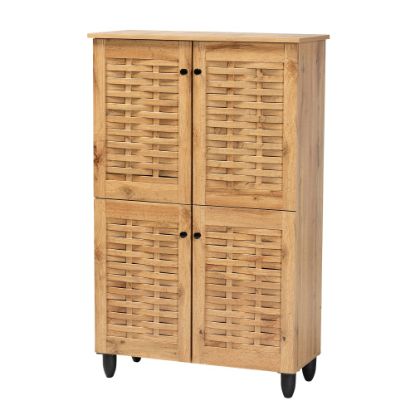 Picture of Baxton Studio Winda 30inW 4-Door Shoe Storage Cabinet, Oak Brown