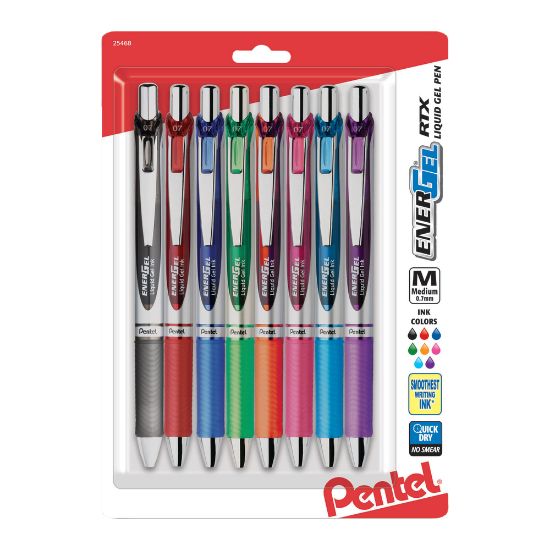 Picture of Pentel EnerGel RTX Pens, 0.7 mm, Medium Point, Assorted Ink Colors, Pack Of 8