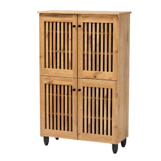 Picture of Baxton Studio Fernanda 30inW 4-Door Shoe Storage Cabinet, Oak Brown