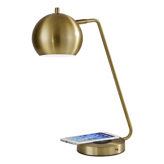 Picture of Adesso Emerson AdessoCharge Desk Lamp, 18inH, Brass Shade/Brass Base