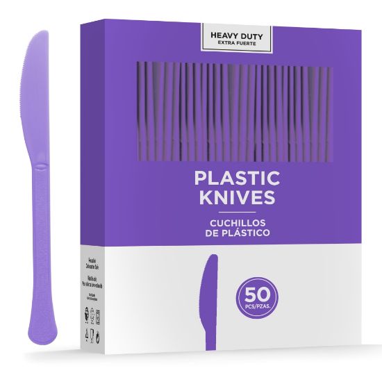 Picture of Amscan 8019 Solid Heavyweight Plastic Knives, Purple, 50 Knives Per Pack, Case Of 3 Packs