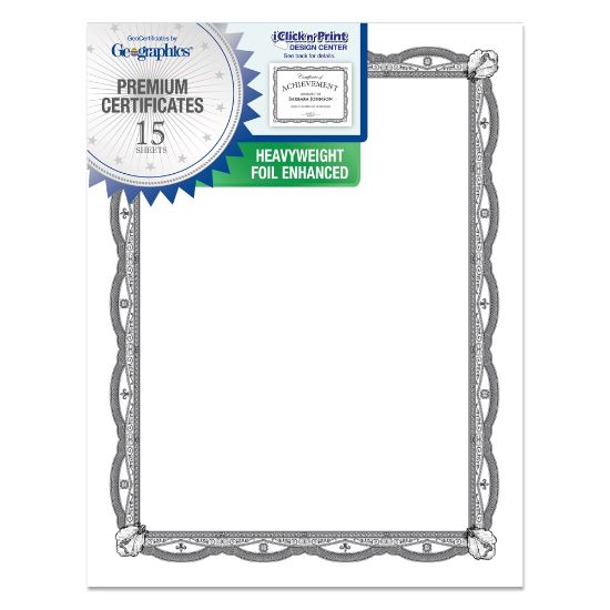 Picture of Geographics Heavyweight Foil Certificates, 8-1/2in x 11in, Silver, Pack Of 15