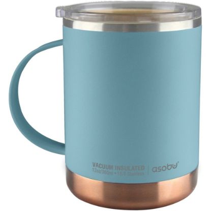 Picture of asobu Fabulous Mug - 13 fl oz - Blue - Stainless Steel, Ceramic - Coffee, Tea, Hot Drink, Beverage