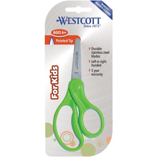 Picture of Westcott 5in Pointed Kid Scissors - 5in Overall Length - Stainless Steel - Pointed Tip - Assorted - 30 / Pack