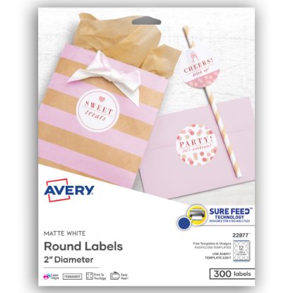 Picture of Avery Printable Labels With Sure Feed, 22877, Round, 2in Diameter, Matte White, 300 Customizable Labels