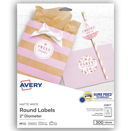 Picture of Avery Printable Labels With Sure Feed, 22877, Round, 2in Diameter, Matte White, 300 Customizable Labels