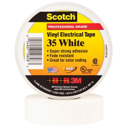 Picture of 3M 35 Color-Coded Vinyl Electrical Tape, 1.5in Core, 0.75in x 66ft, White, Pack Of 10