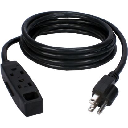 Picture of QVS 2-Pack 3-Outlet 3-Prong 25ft Power Extension Cord - NEMA 5-15P - 3 x NEMA 5-15R - 25 ft Cord - 13 A Current - 120 V AC Voltage - 1625 W - Wall Mountable - Black