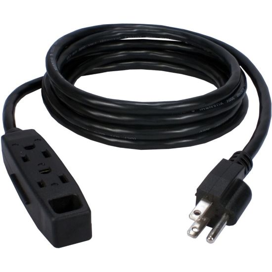 Picture of QVS 2-Pack 3-Outlet 3-Prong 25ft Power Extension Cord - NEMA 5-15P - 3 x NEMA 5-15R - 25 ft Cord - 13 A Current - 120 V AC Voltage - 1625 W - Wall Mountable - Black