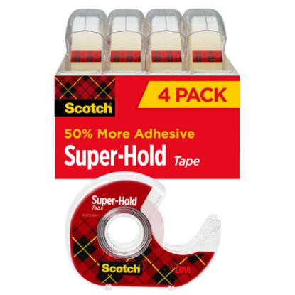 Picture of Scotch Super-Hold Tape, With Handheld Dispenser, 3/4in x 650in, Clear, Pack Of 4 Rolls