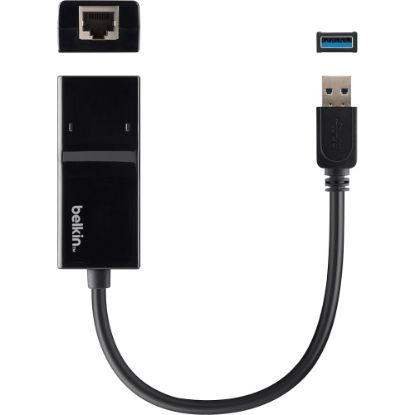 Picture of Belkin USB 3.0 to Gigabit Ethernet GbE Network Adapter 10/100/1000 - USB - 1 Port(s) - 1 x Network (RJ-45) - Twisted Pair - 10/100/1000Base-T