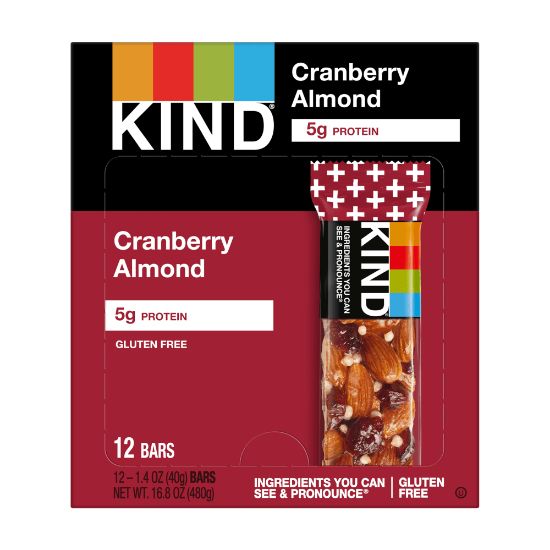 Picture of KIND Healthy Snack Bars, Cranberry/Almond/Antioxidants, 1.4 Oz, Box Of 12 Bars