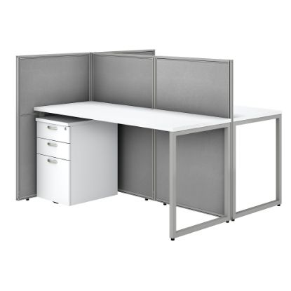 Picture of Bush Business Furniture Easy Office 60in 2-Person Straight Desk With File Cabinets And 45inH Panels, Pure White/Silver Gray, Standard Delivery