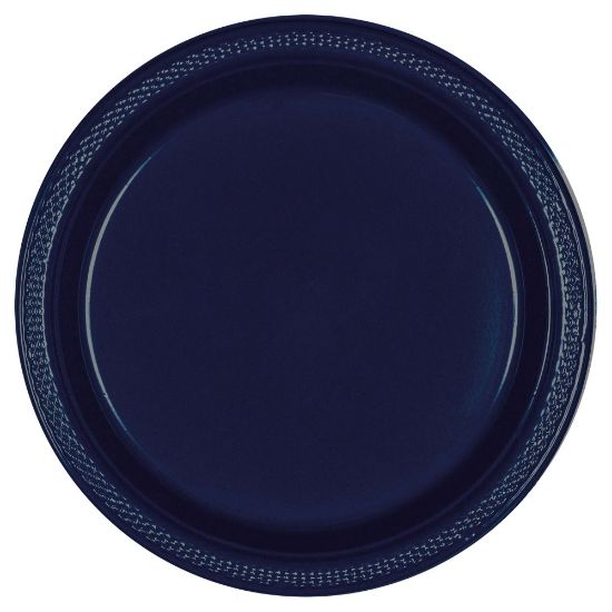 Picture of Amscan Round Plastic Plates, 10-1/4in, True Navy, Pack Of 50 Plates