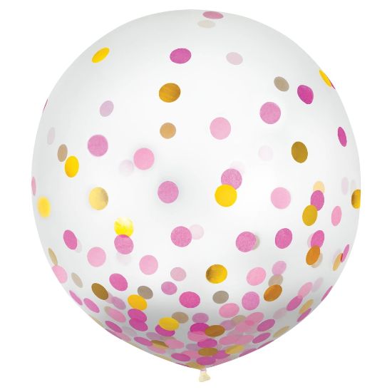 Picture of Amscan 24in Confetti Balloons, Gold/Pink, 2 Balloons Per Pack, Set Of 2 Packs