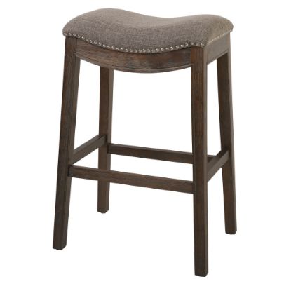 Picture of New Ridge Home Goods Saddle-Style Bar Stool, Weathered Gray/Cobble