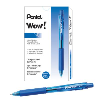 Picture of Pentel WOW! Retractable Ballpoint Pens, Medium Point, 1.0 mm, Transparent Blue Barrels, Blue Ink, Pack Of 12