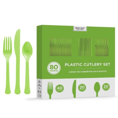 Picture of Amscan 8016 Solid Heavyweight Plastic Cutlery Assortments, Kiwi Green, 80 Pieces Per Pack, Set Of 2 Packs