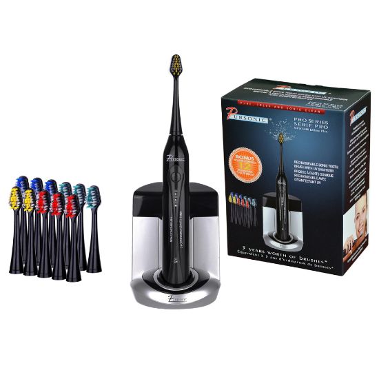 Picture of Pursonic Sonic Toothbrush With UV Sanitizing Function With 12 Brush Heads, Black