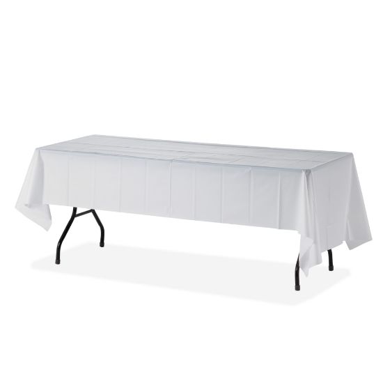 Picture of Genuine Joe Plastic Rectangular Table Covers - 108in Length x 54in Width - Plastic - White - 24 / Carton