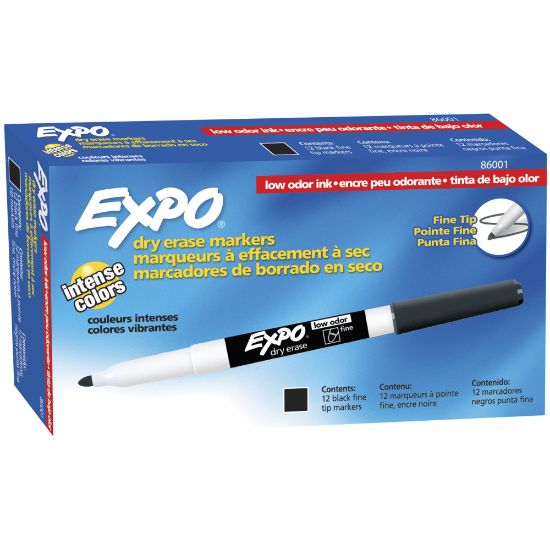 Picture of EXPO Low-Odor Dry-Erase Pen-Style Markers, Black Ink, Pack Of 12