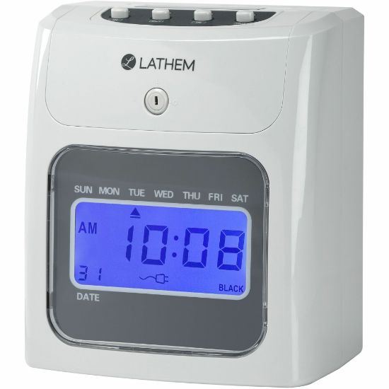 Picture of Lathem 400E Top Feed Electronic Time Clock Kit - Card Punch/Stamp - Month, Date, Week, Time, Bi-weekly, Semi-monthly, Month Record Time