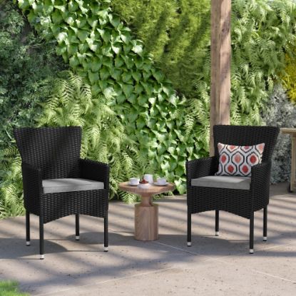 Picture of Flash Furniture Maxim Modern Wicker Patio Armchairs With Cushions, Gray/Black, Set Of 2 Chairs