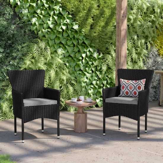 Picture of Flash Furniture Maxim Modern Wicker Patio Armchairs With Cushions, Gray/Black, Set Of 2 Chairs