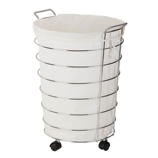 Picture of Honey-Can-Do Rolling Laundry Hamper, 25in, Chrome/Natural