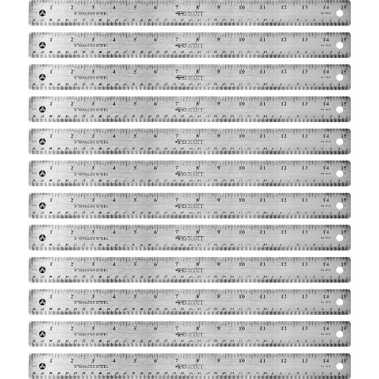 Picture of Westcott Stainless Steel Rulers, 15in L x 1in W, Stainless Steel, Pack Of 12